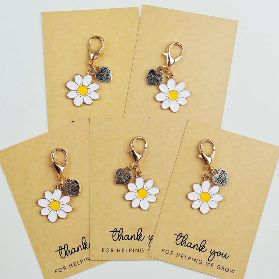 Plant Parent Gifts - Enamel Daisy Keychains With Thank You